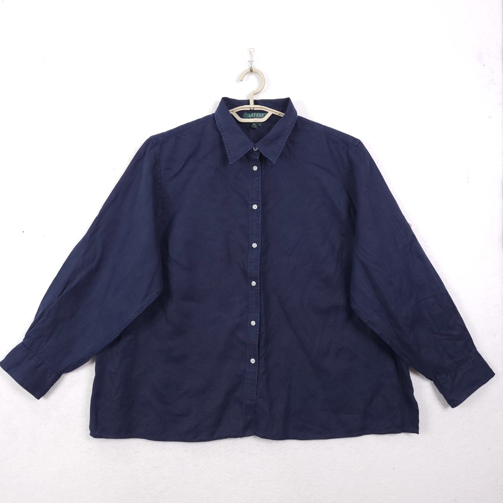 Lauren Ralph Lauren Top Blouse 100% Linen 2X Casual Preppy Minimalist Travel